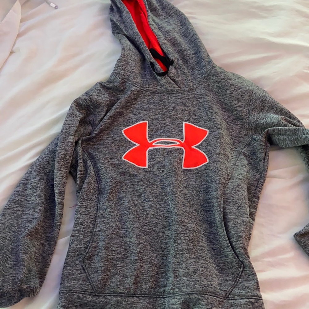 Grey and Bright Pink Under Armour hoodie - Picture 1 of 1